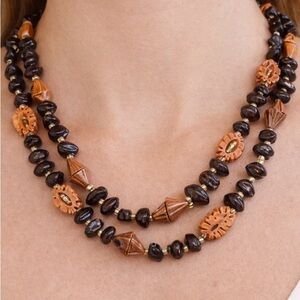 Vintage wood beaded long necklace